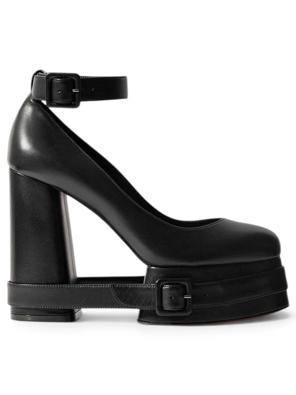 Christian Louboutin Black Leather Platform Ankle-Strap Pumps